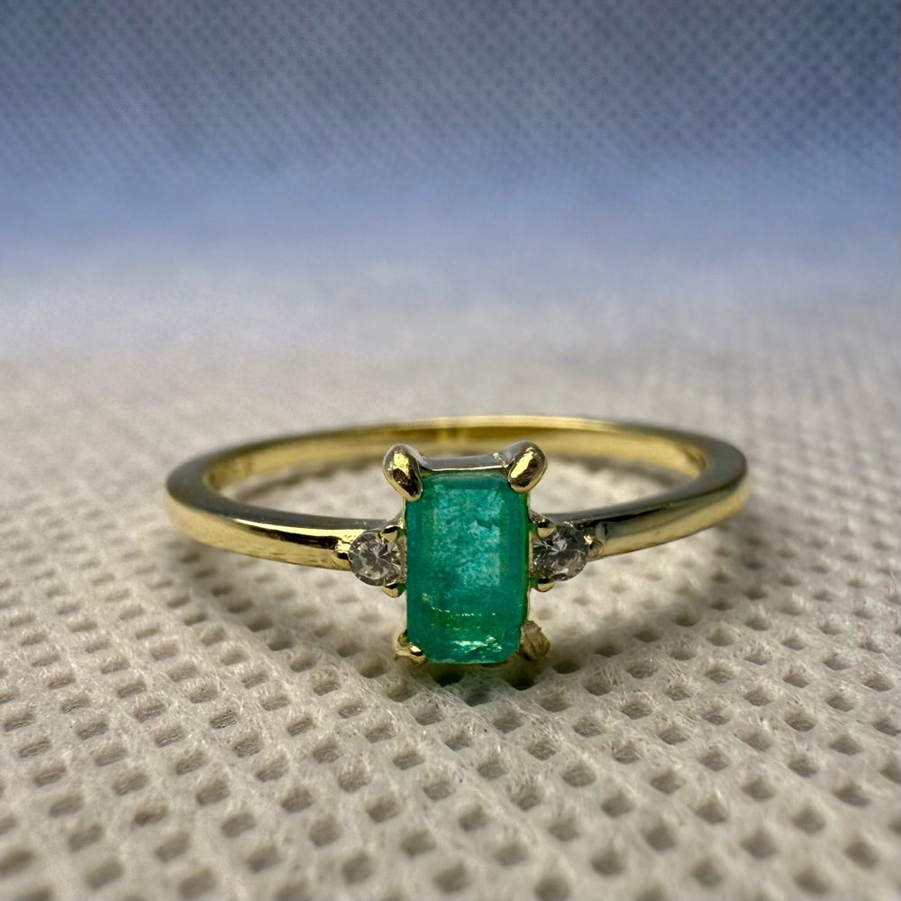 New Elegant Gold-Plated Sterling Silver Tourmaline Ring, Size 6
